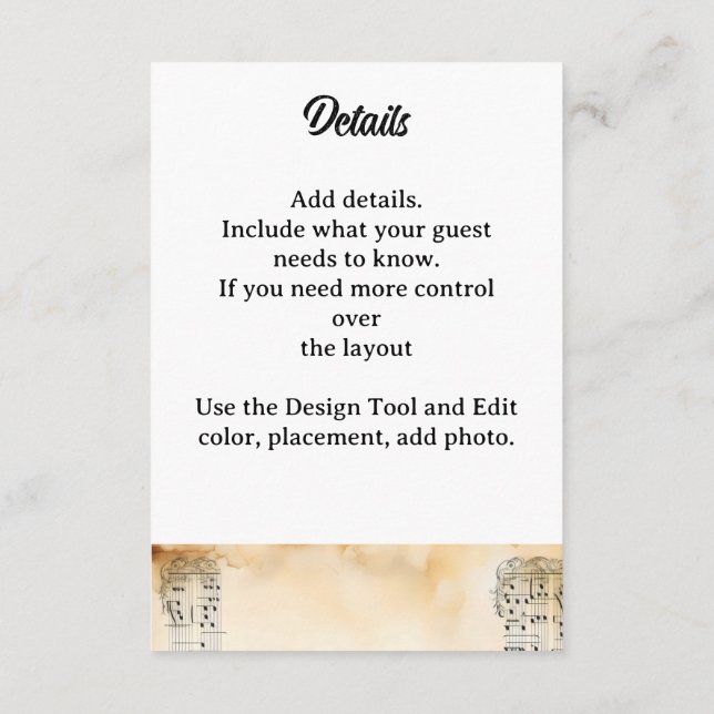 Carte D'accompagnement Notes de musique guitare Fleurs (Dos)