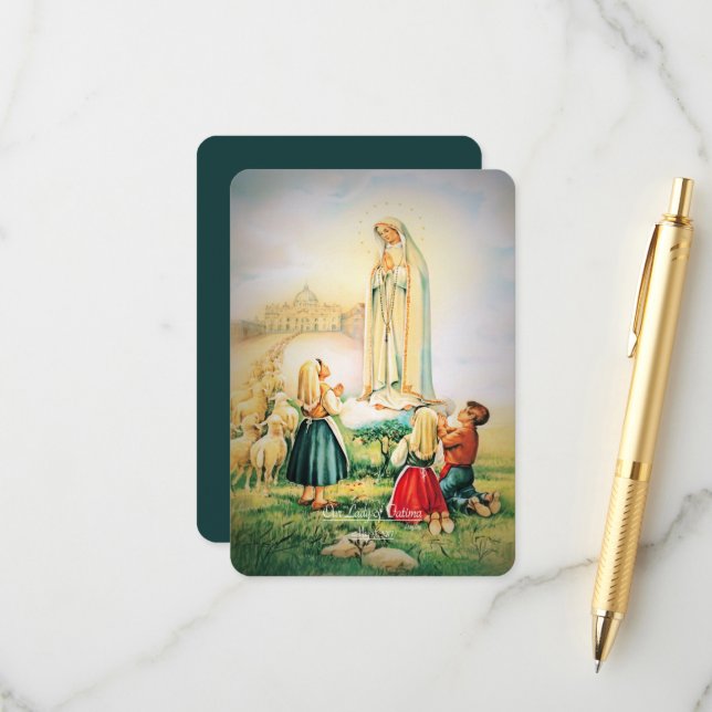 Carte D'accompagnement Notre Dame de Fatima 1917 avec prière Fatima (Devant/Arrière en situation)