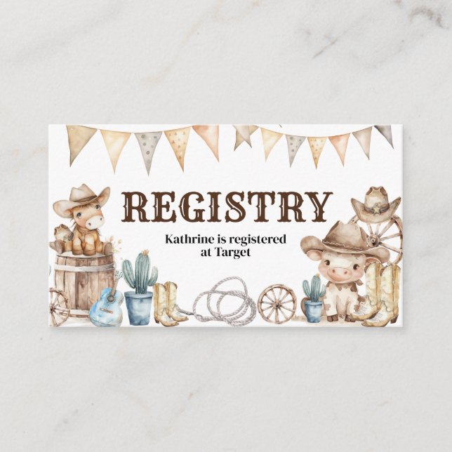 Carte D'accompagnement Notre registre des Baby showers de Little Cowboy W (Devant)