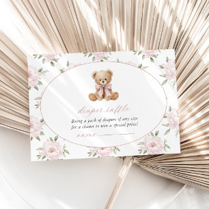 Carte D'accompagnement Nounours en peluche, Nœud rose, Fleurs roses, Tira
