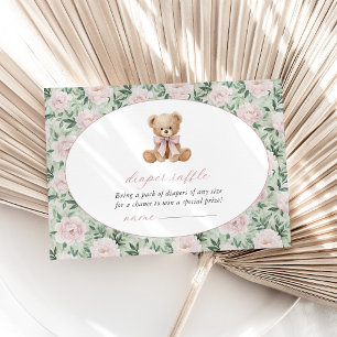 Carte D'accompagnement Nounours en peluche, Nœud rose, Fleurs roses, Tira
