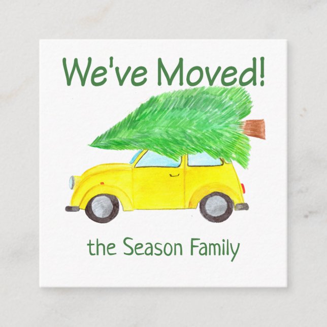 Carte D'accompagnement Nous avons déménagé Voiture et arbre de Noël (Devant)