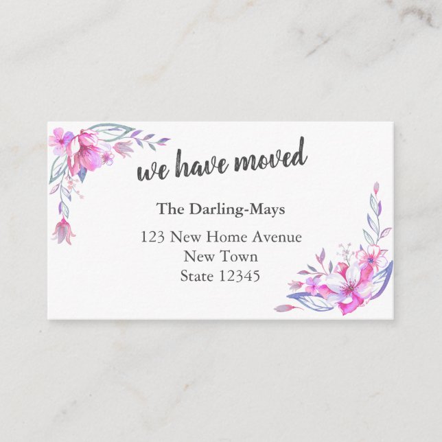 Carte D'accompagnement Nous Avons Déplacé Aquarelle Florale Nouvelle Adre (Devant)