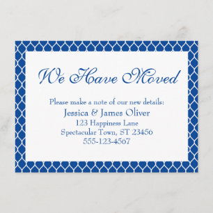 Carte D'accompagnement Nous avons déplacé Preppy White Ogee Motif sur Blu