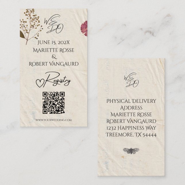 Carte D'accompagnement NOUS FAISONS Shabby Chic Mariage Pressé Registre d (Devant / Derrière)
