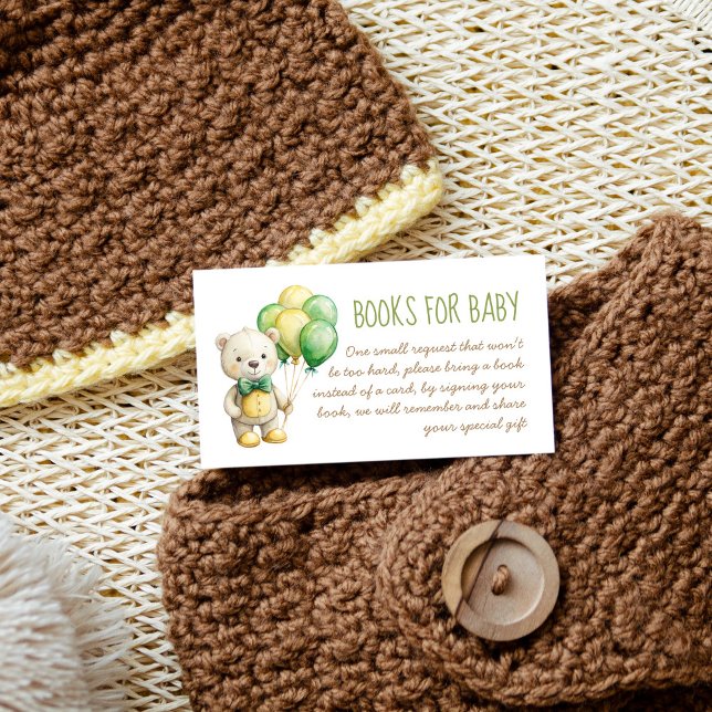 Carte D'accompagnement Nous pouvons attendre vert teddy livre demande (We can bearly wait cute sage green teddy bear baby shower book request enclosure card books for baby)