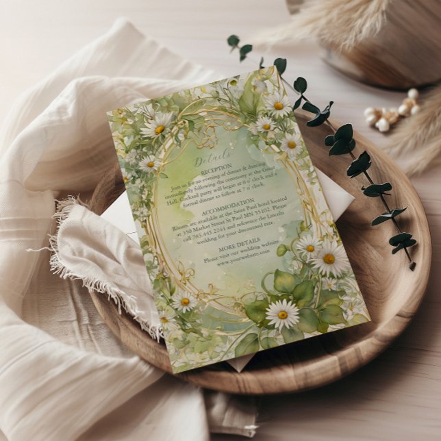 Carte D'accompagnement Nouveau Mariage vert ivoire Daisies (Créateur téléchargé)
