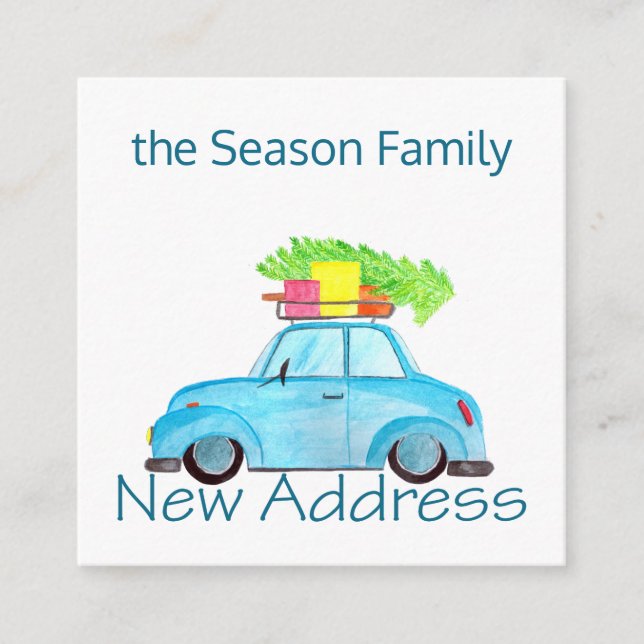 Carte D'accompagnement Nouvelle adresse Voiture et sapin de Noël (Devant)