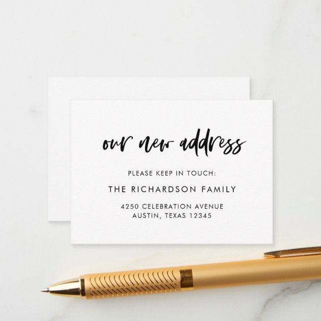 Carte D'accompagnement Nouvelle insertion d'adresse | Script Décontracté (Devant/Arrière en situation)