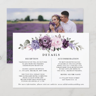 Carte D'accompagnement Nuances de Dusty violet Mariage Floral Détails