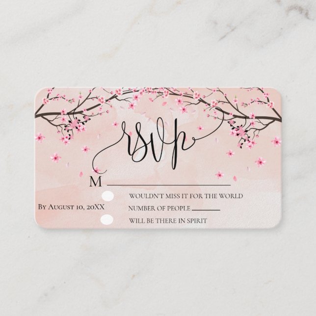 Carte D'accompagnement Nuit de fleurs de cerisier Aquarelle rose Floral R (Devant)
