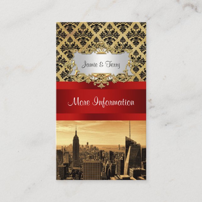 Carte D'accompagnement NY City Skyline Sepia B4 Damask Info Card (Devant)