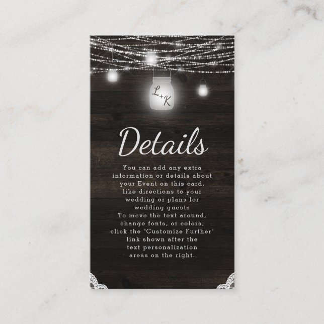 Carte D'accompagnement Oak Ridge Rustic Dark Wood & Lace Détails du Maria (Devant)