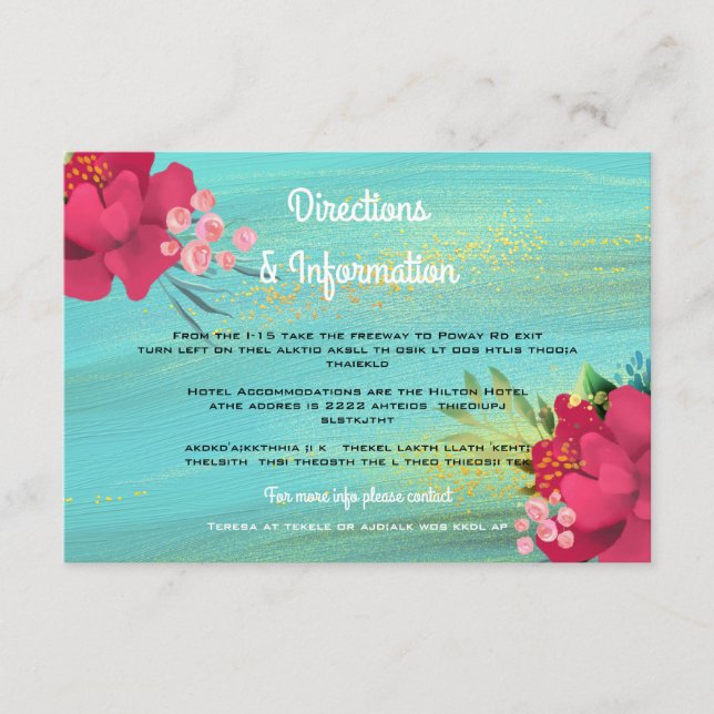 Carte D'accompagnement Ocean Breeze Tropical Gold Floral info Mariage (Devant)