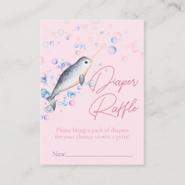 Carte D'accompagnement Ocean Narwhal bulles Baby shower Diaper Raffle (Devant)