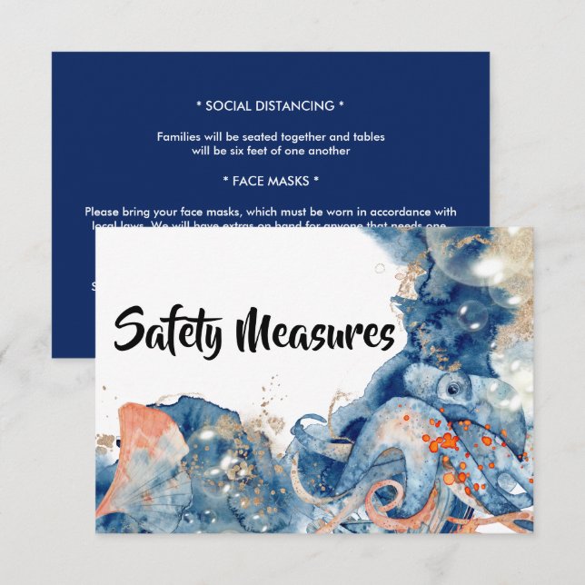 Carte D'accompagnement Octopus mammifères océaniques navy bleu orange (Devant / Derrière)