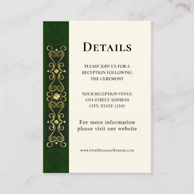 Carte D'accompagnement Oeuvre d'or irlandaise Elegant Mariage vert Abstra (Devant)