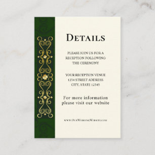 Carte D'accompagnement Oeuvre d'or irlandaise Elegant Mariage vert Abstra
