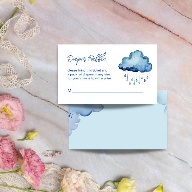 Carte D'accompagnement Oh Baby cloud baby shower diaper raffle (Oh Baby cloud baby shower diaper raffle Enclosure Card cute whimsical blue cloud with raindrops)