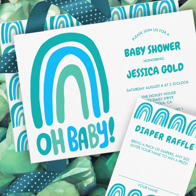 Carte D'accompagnement OH BABY SHOWER doux bleu arc-en-ciel PERSONNALISÉ (OH BABY SHOWER Sweet Blue Rainbow CUSTOM Enclosure Card
)