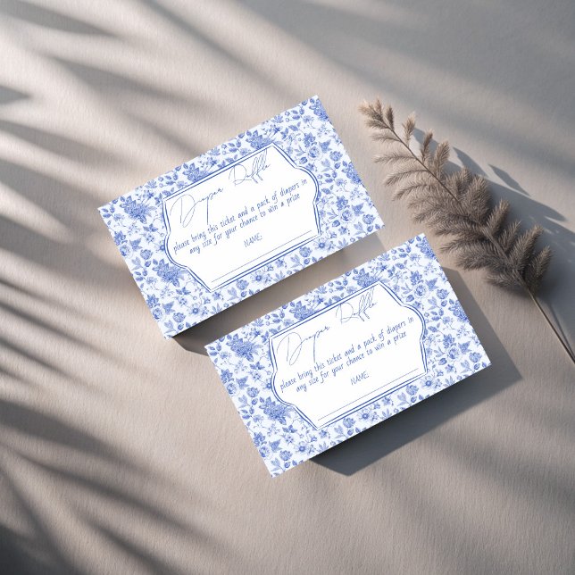 Carte D'accompagnement Oh bébé bleu toile baby shower tombole de couche (Oh baby blue toile de jouy baby shower diaper raffle enclosure cards raffle tickets)