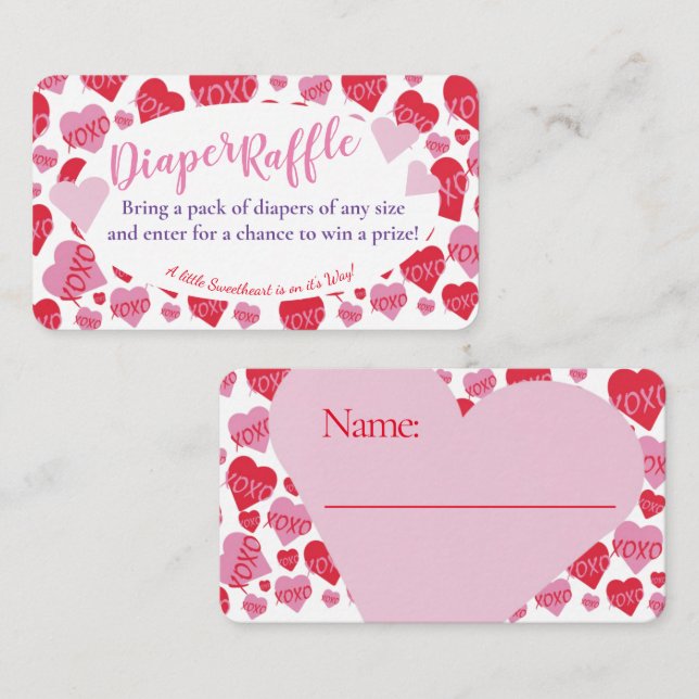 Carte D'accompagnement Oh Bébé rose rouge amoureux Déchets Raffle Blanc (Devant / Derrière)