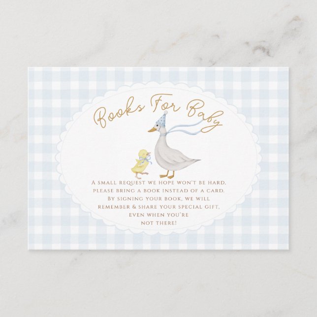 Carte D'accompagnement Oie bête bleue En vichy baby shower canard (Devant)