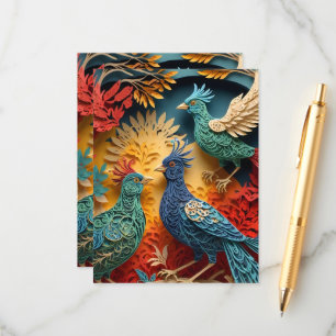 Carte D'accompagnement Oiseaux Imaginaires coupés en papier