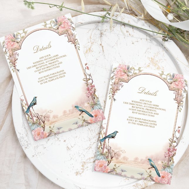 Carte D'accompagnement Oiseaux romantiques Mariage floral rose (Créateur téléchargé)