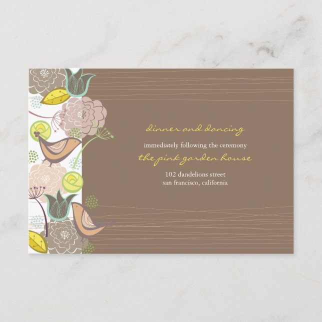 Carte D'accompagnement Oiseaux roses doux Jardin Floral Réception de mari (Devant)