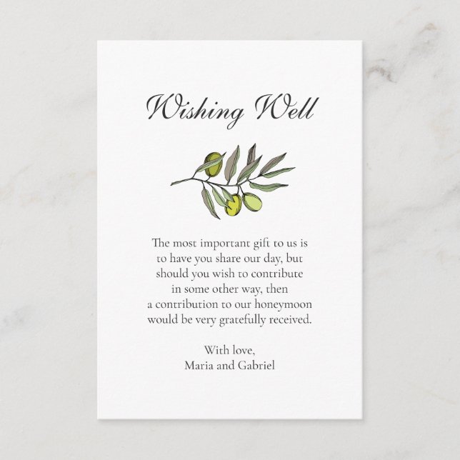 Carte D'accompagnement Olive. Elégant et désirant bien. Mariage de style  (Devant)