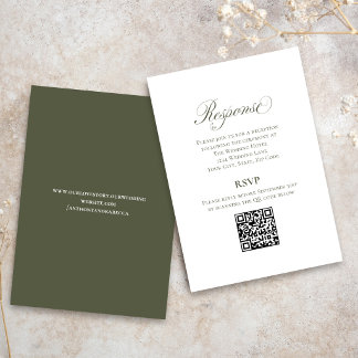 Carte D'accompagnement Olive Green Script Wedding RSVP QR Code Card