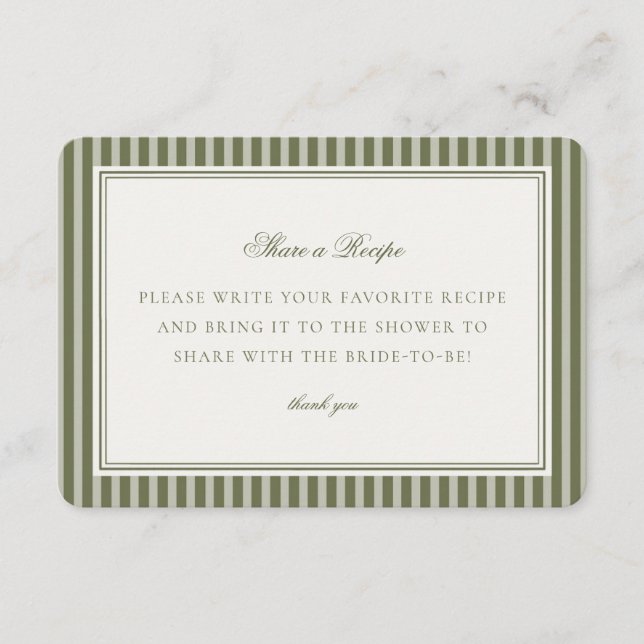 Carte D'accompagnement Olive Martini Green Striped Share a Recipe Insert (Devant)