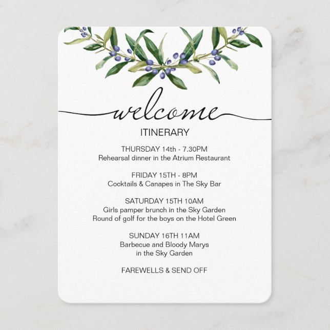 Carte D'accompagnement Olive Sprig Itinéraire Mariage Bienvenue Favoriser (Devant)