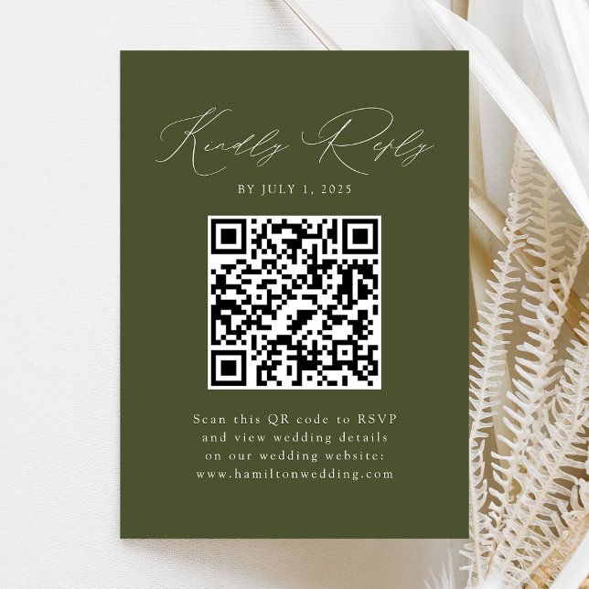 Carte D'accompagnement Olive vert QR Code RSVP (Créateur téléchargé)