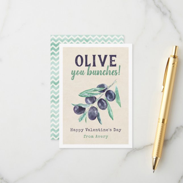 Carte D'accompagnement Olive You Bunches Kids School Valentine's Cards (Devant/Arrière en situation)