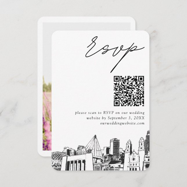 Carte D'accompagnement Omaha Mariage moderne RSVP QR Code (Devant / Derrière)
