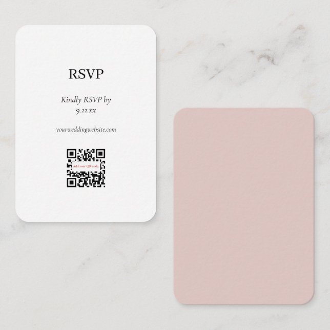 Carte D'accompagnement Option de code QR Elegant Blush Rose RSVP (Devant / Derrière)