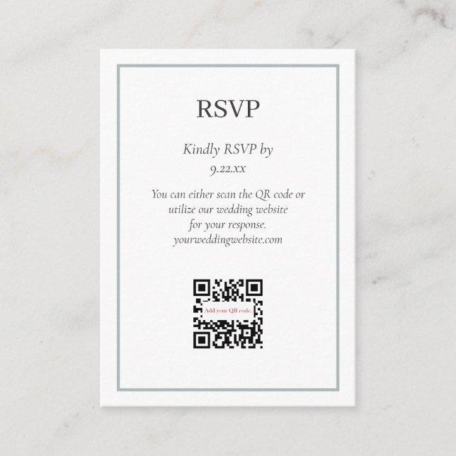 Carte D'accompagnement Option de code QR simple Sage Green RSVP (Devant)