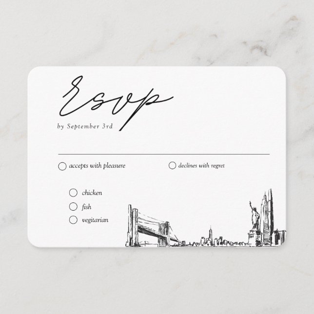 Carte D'accompagnement Option de repas traditionnel RSVP Mariage de New Y (Devant)
