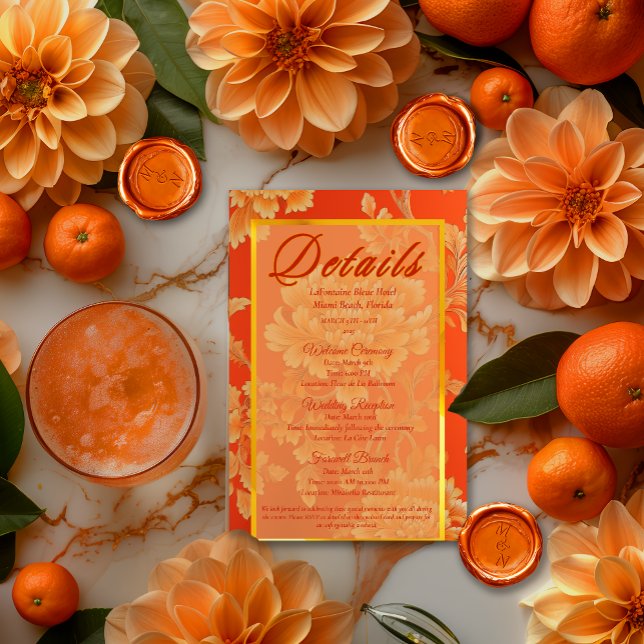 Carte D'accompagnement Opulent Mandarin Orange Floral Détails du Mariage (Elegant Mandarin Orange Floral  Details Enclosure Wedding Card )