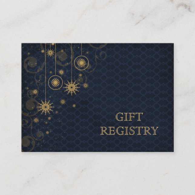 Carte D'accompagnement or bleu Snowflakes mariage registre cadeau (Devant)