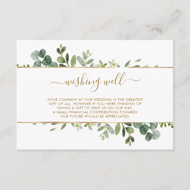 Carte D'accompagnement Or botanique et Mariage vert Wishing well (Devant)