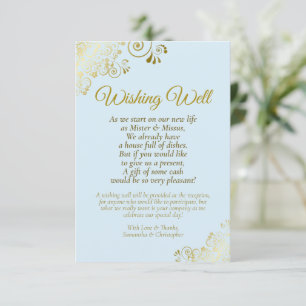 Carte D'accompagnement Or fantaisie et Mariage bleu poudreux Wishing well