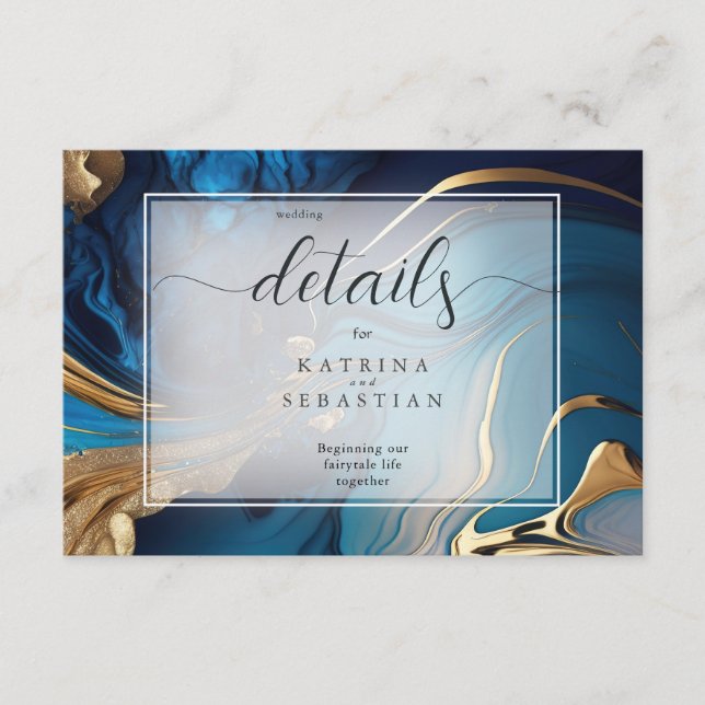 Carte D'accompagnement Or liquide Abstrait sur marbre bleu (Devant)
