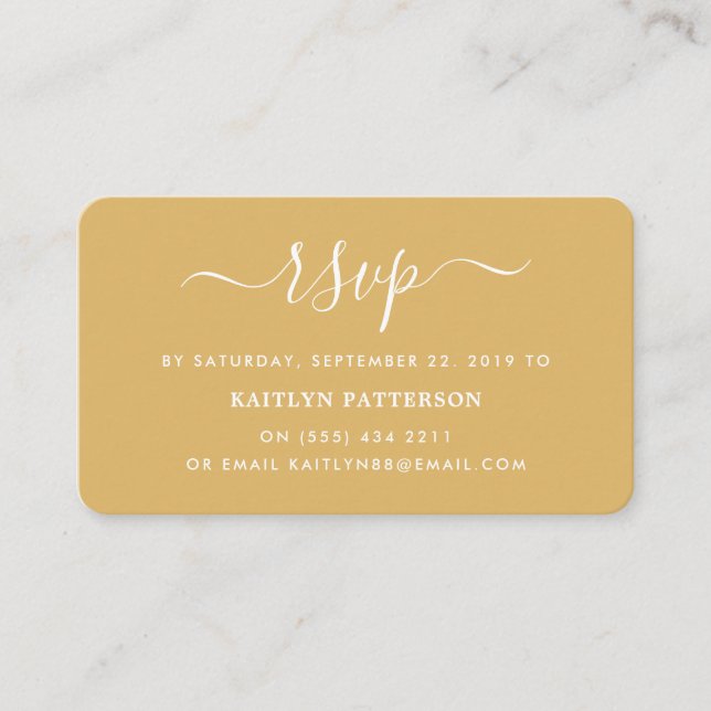 Carte D'accompagnement Or moderne et blanc Script simple RSVP (Devant)