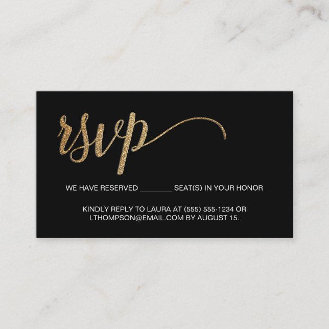 Carte D'accompagnement Or noir RSVP pas de courrier Siège réservé Petit (Devant)