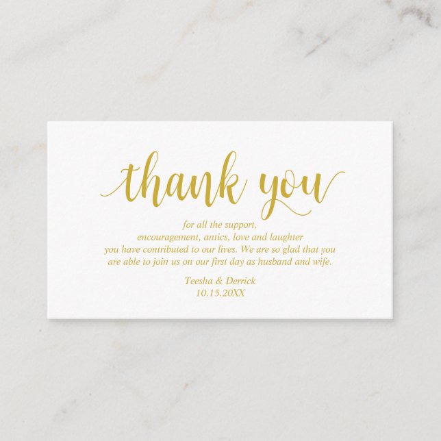 Carte D'accompagnement Or rustique moderne Jaune, Merci Mariage (Devant)