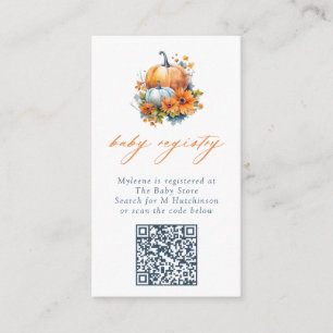 Carte D'accompagnement Orange & Blue Floral Citrouille QR Code Baby Regis