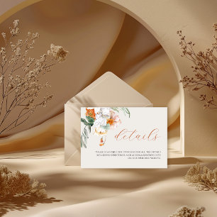 Carte D'accompagnement Orange Boho Fall Floral QR Code Détails du Mariage